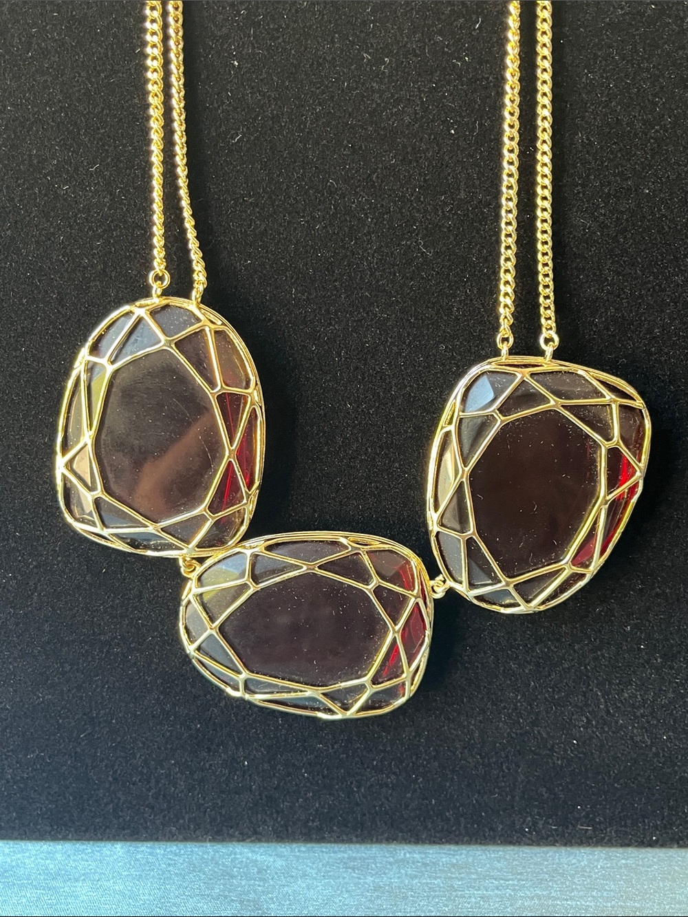 Rare Vintage Kendra Scott Marcella Bib Statement Necklace Berry Red Gold